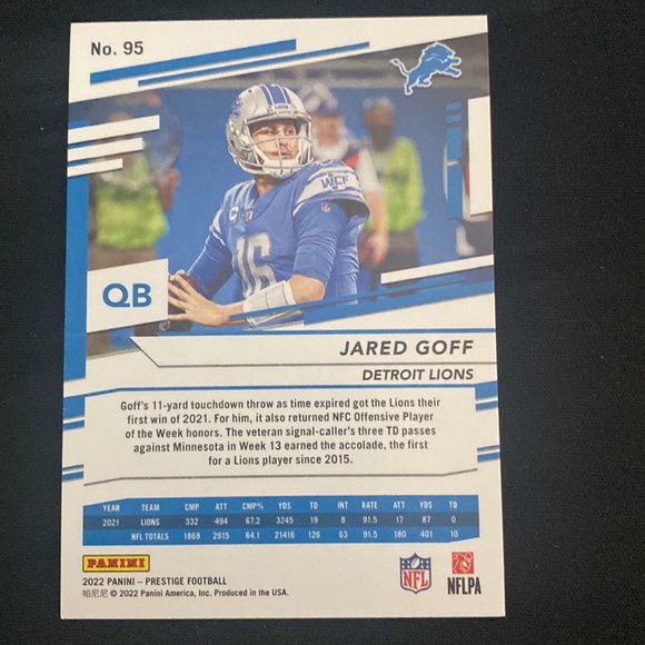Jared Goff - 2022 panini prestige football #95 - Picture 2 of 2